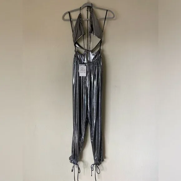 NWT L’Academie Blair Jumpsuit Silver Size S